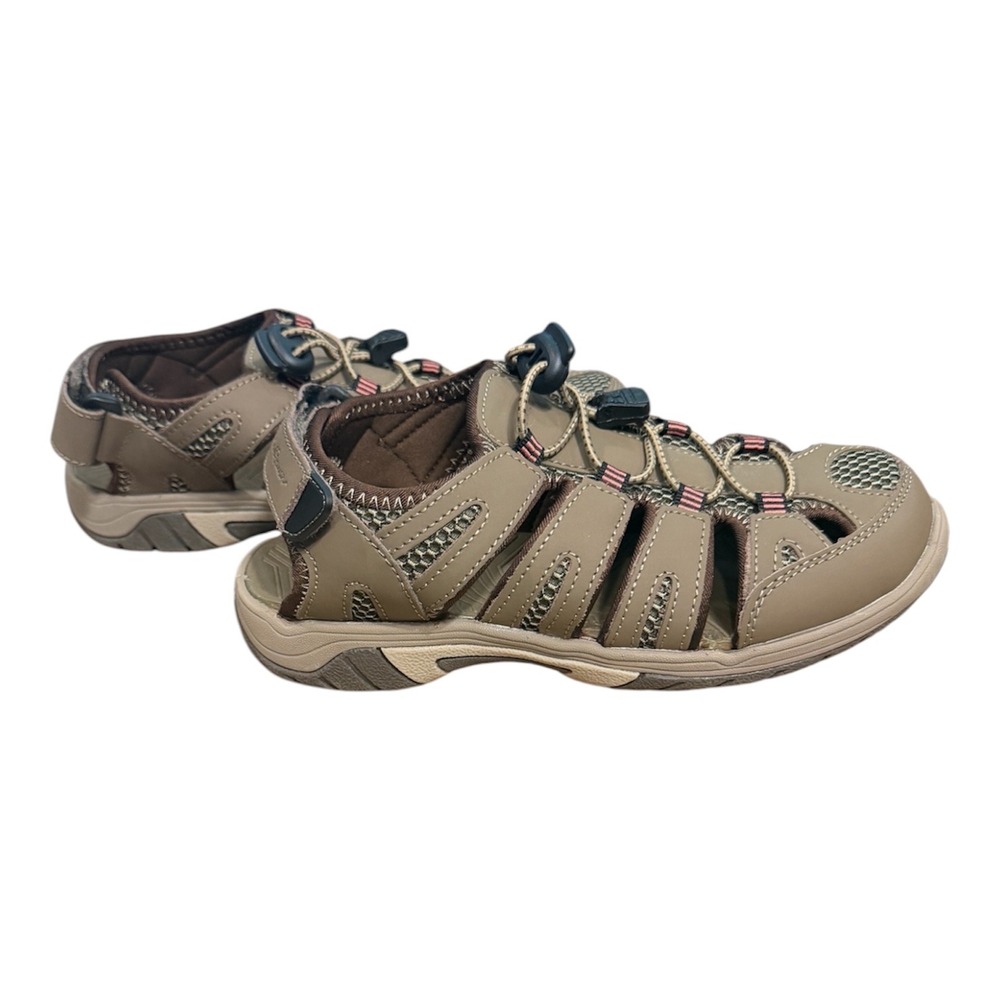 Eddie Bauer Blakely Tan Brown Leather Hiking Sandals Women 6M Bungee Sport Trail